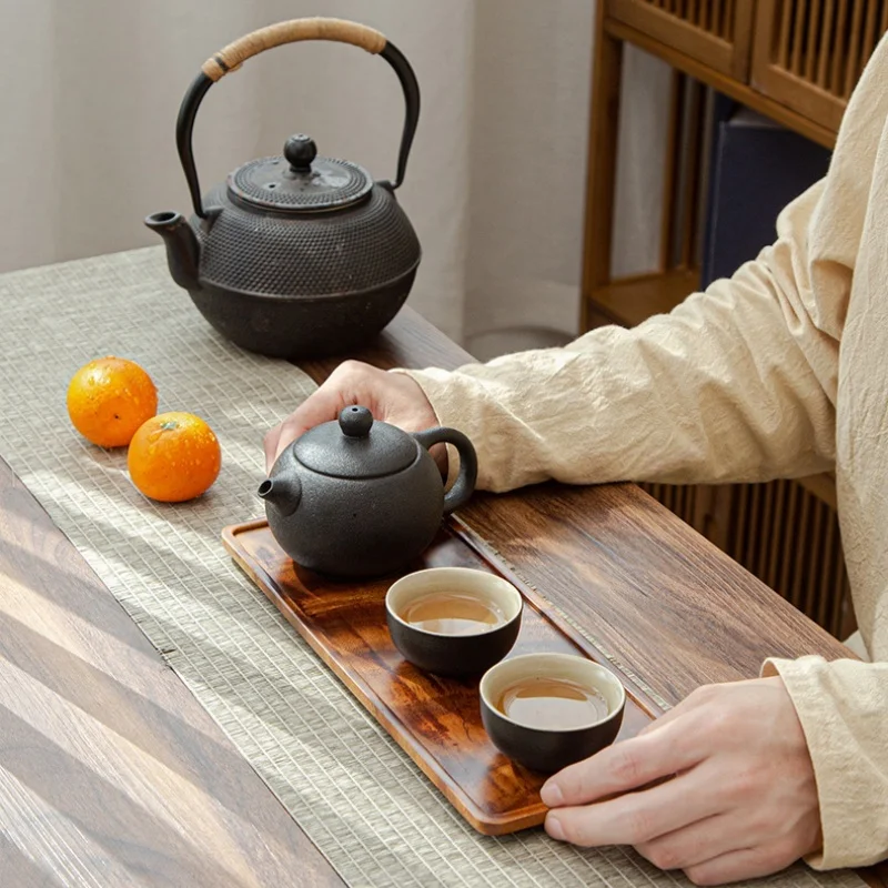 

Rustic Walnut Wooden Tea Tray Solid Wood Serving Tray Serving Table Plate Snacks Food Storage Dish for Hotel Home Serving Tray