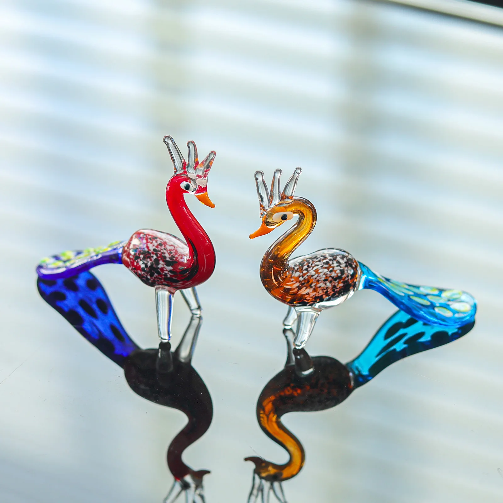 Color Crystal Peacock Figurine Collectible Hand Blown Glass Animal Ornament Sculpture Decorative For Woman Home Decor Gift