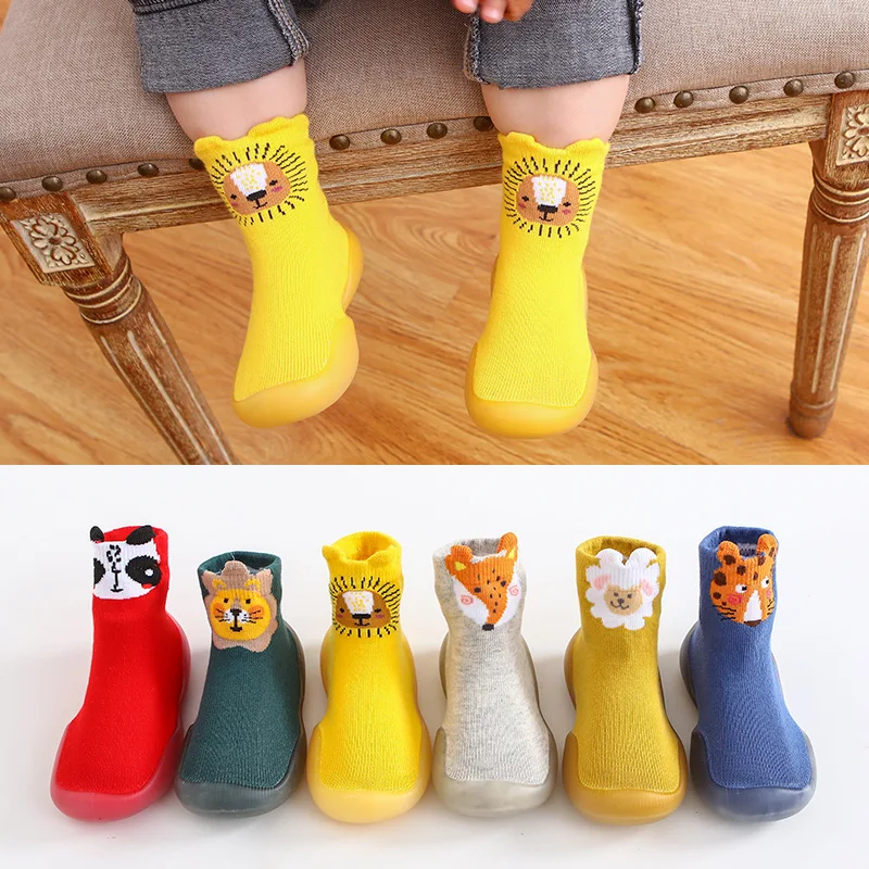 Baby Shoes First Walkers for Floor Anti-slip Kids Socks Soft Rubber Sole Toddler Boys Shoes Knitted Baby Girls Boots CSO215