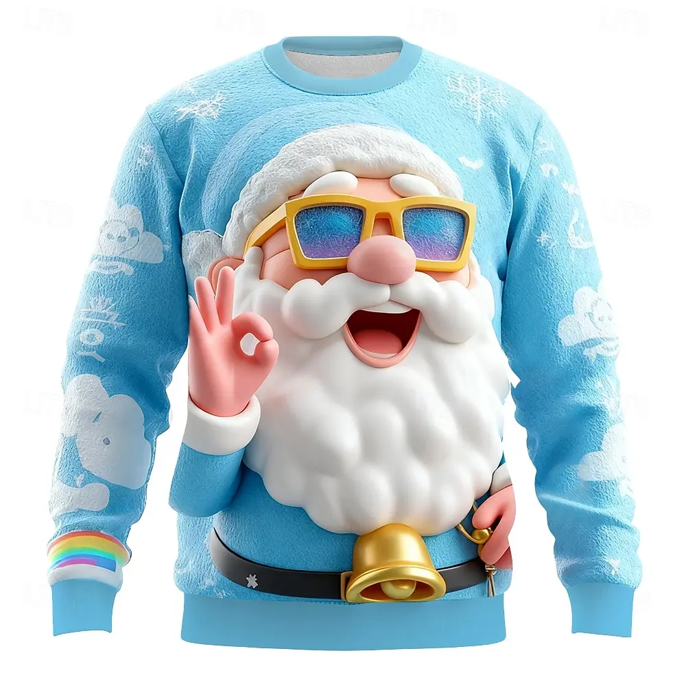 Christmas Men's Santa Claus Casual Sweatshirt Cool Party Crew Neck Vacation Party Gift Crewneck 3D All Seasons Pullover