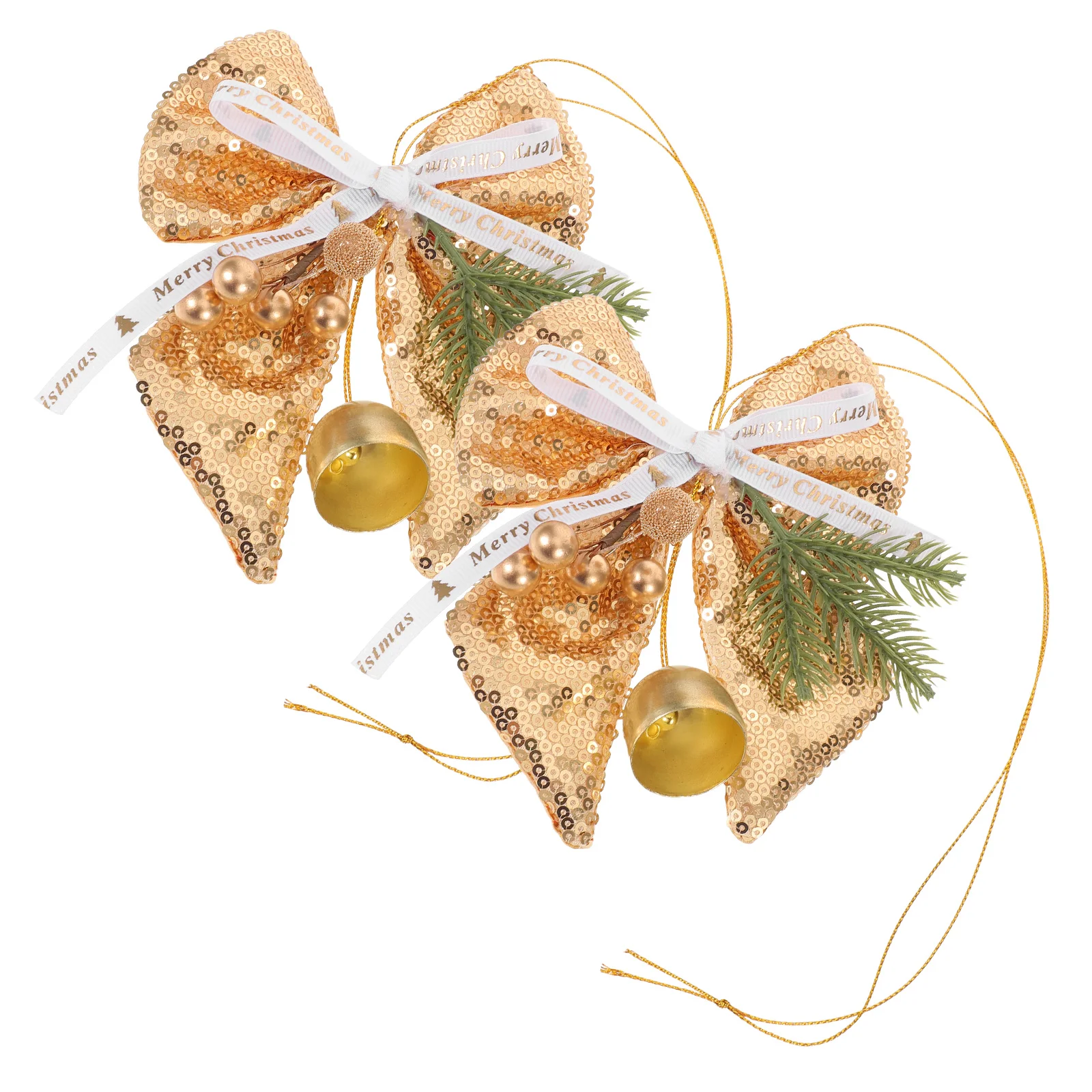 

2Pcs Christmas Bells Glitter Bowknot Jingle Bell Xmas Tree Hanging Ornaments Festive Bell Decorations Holiday Tree Hanging Decor