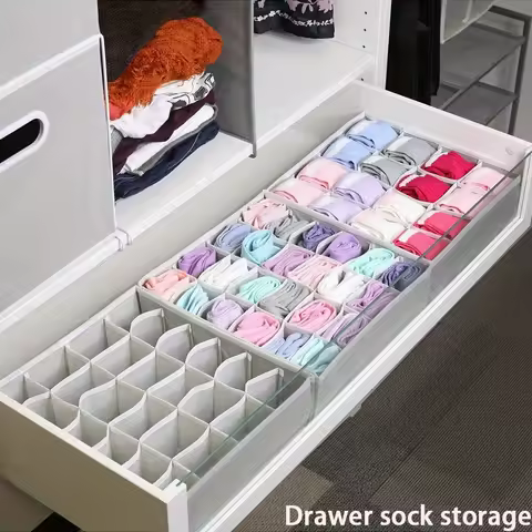 2Pcs 24-Grid Foldable Drawer Divider Sock Underwear Organizer