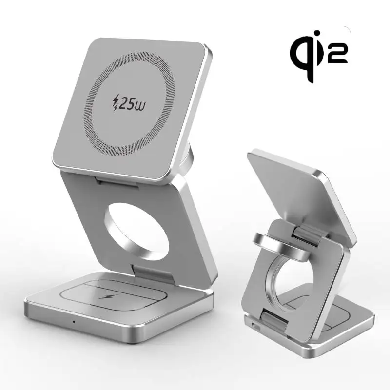 Qi2/Qi1 3 in 1 15 W magnetisches kabelloses Ladegerät für iPhone 17 16 15 Schnellladung, zusammenklappbar, für Apple Watch Airpods kabelloses Ladegerät