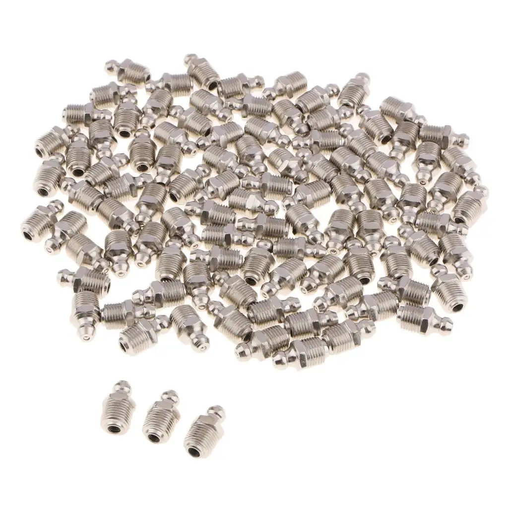 100 Pieces Sliver Car Straight Metric 1/8 Grease Zerk Nipple Fitting M8*1