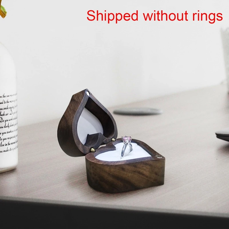 SEWS-Heart-Shaped Ring Box Wooden Ring Jewelry Box Romantic Wedding Ring Holder Engagement Ring Box Proposal Anniversary