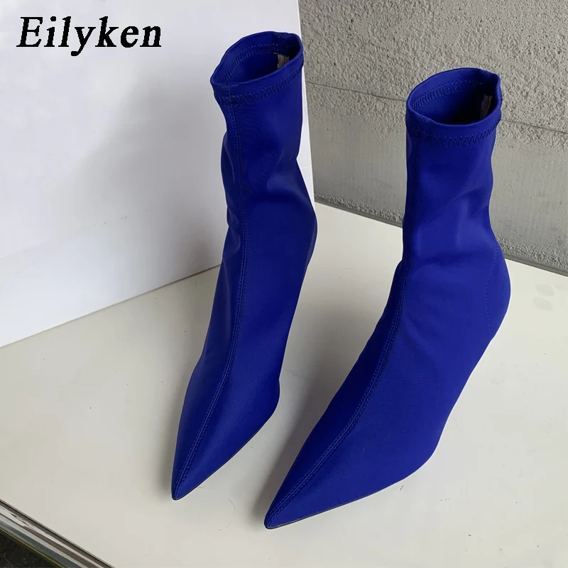 Eilyken-Botines de tela elástica para mujer, zapatos de tacón alto con punta puntiaguda, sexys, a la moda, primavera y otoño, 2024