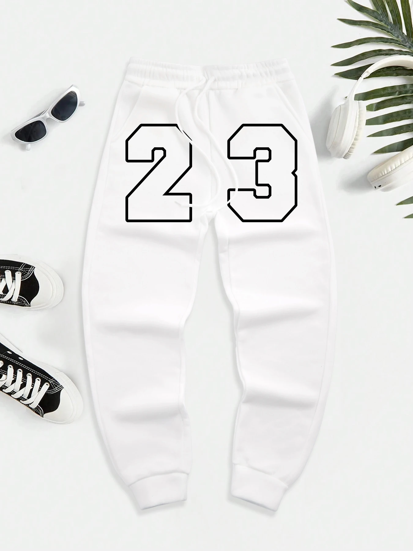 

Мужские спортивные штаны с карманами и креативным принтом номер 23, базовые брюки с эластичной резинкой на талии, удобные брюки для бега, осенние уличные длинные брюки