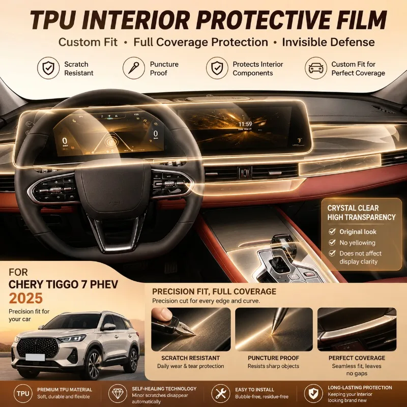 Anti-scratch Center Console Media Dashboard Navigation TPU Soft Protector Film For CHERY TIGGO 7 PHEV 2025 Car Accessories