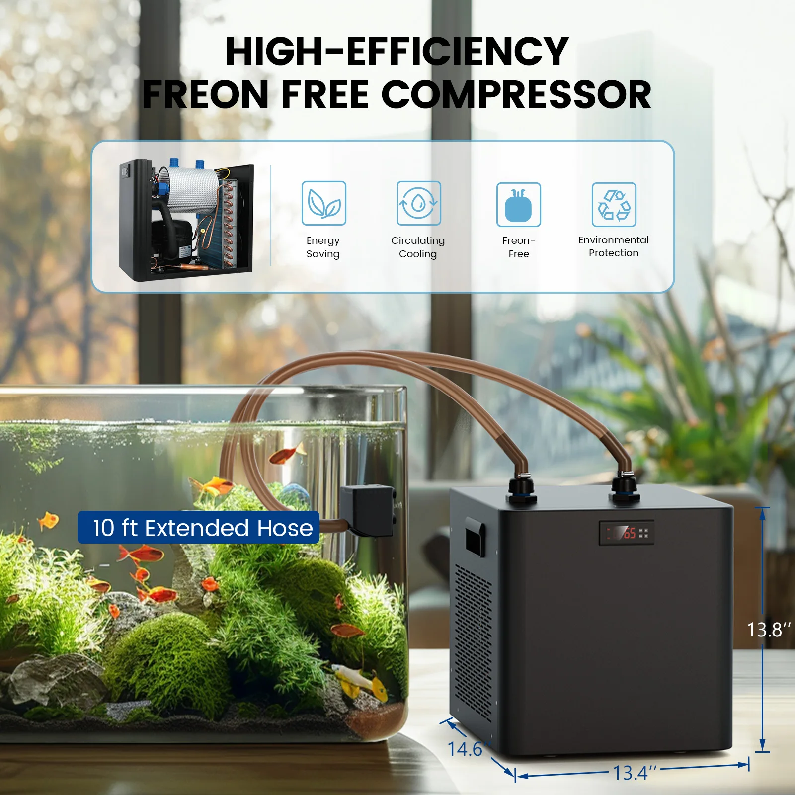 500L Aquarium Chiller 132Gal 1/2 Water Chiller for Hydroponics System Ice Bath Home Use Axolotl Fish Coral Shrimp with Pump