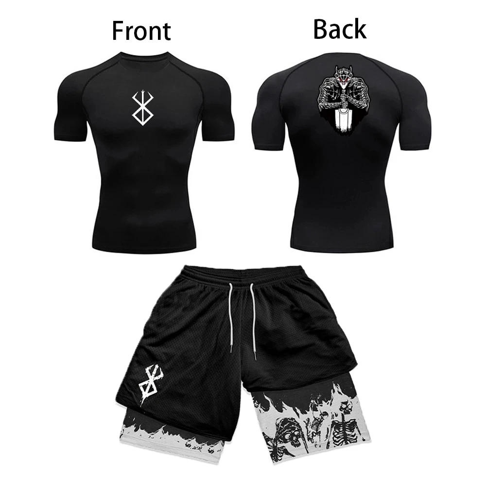 

2024 Anime Berserk Guts 3D Printed Men's Compression Set Long/short Sleeve Gym Top+Workout Shorts Quick Drying Rash Guard Set