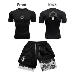 2024 Anime Berserk Guts 3D Printed Men's Compression Set Long/short Sleeve Gym Top+Workout Shorts Quick Drying Rash Guard Set