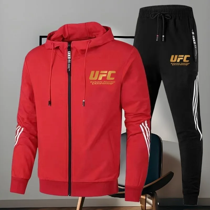 UFC Sports Set MMA Grappling Hoodie Pants Letter Print Logo 2 Piece Tracksuit Running Casual Men Women Gym Workout