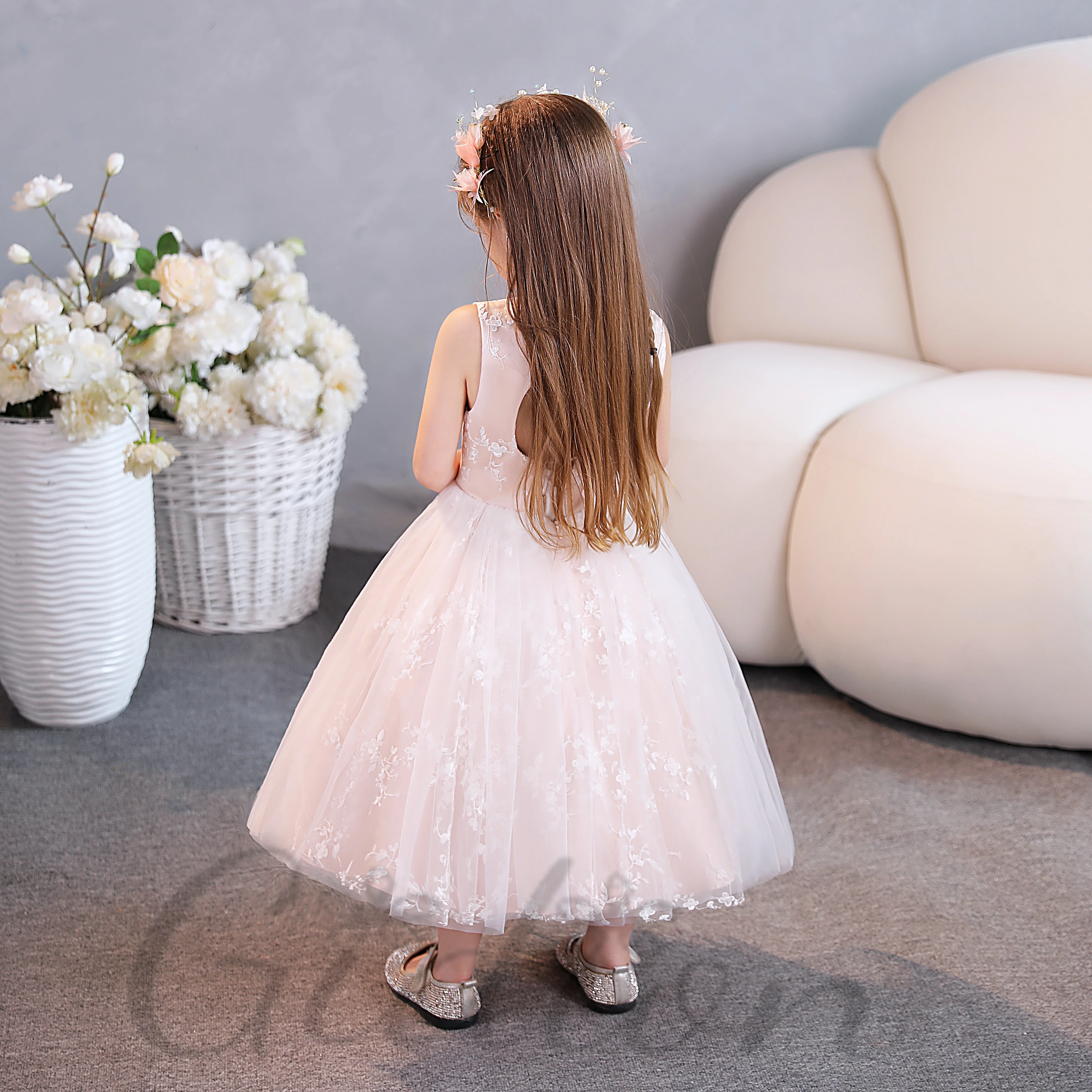 Tulle Princess Flower Girl Dress For Children Wedding Ceremony Pageant Ball Evening-Gown Prom Night Birthday Party Event Banquet