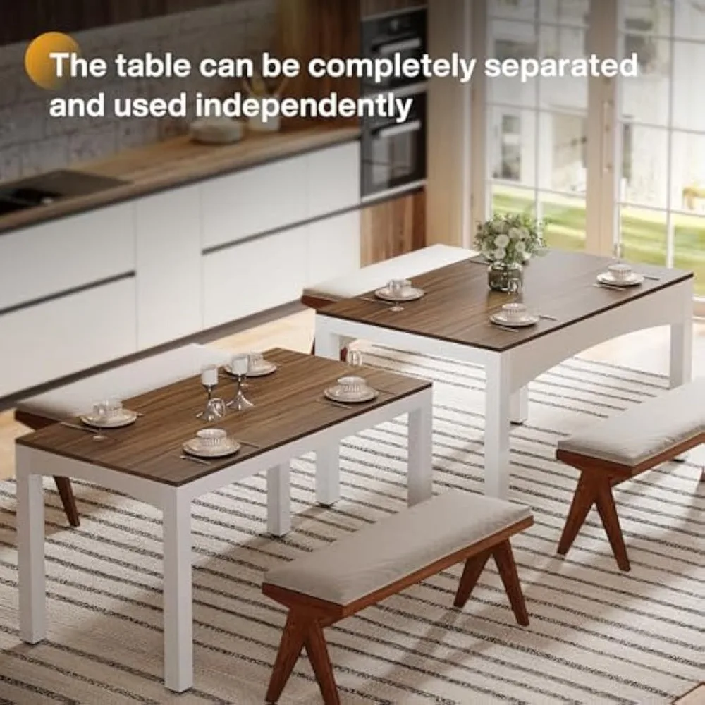 47”-95” Extendable Dining Table, Long Wood Kitchen Table with Heavy-Duty Metal Frame, Farmhouse Large Rectangular Dinner Table