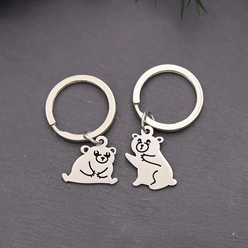 Cute Funny Little Bear Stainless Steel Keychains for Women Girl Birthday Gifts Jewelry Backpack Key Ring Good-friend Kids Gifts