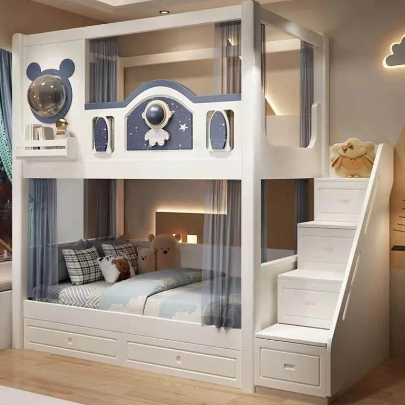 Children's Bed Boy Up and Down Same Width High and Low Mother and Child Bed Upper and Lower Bunk Wooden