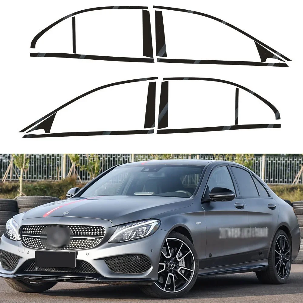Glossy Black Chrome Delete Window Trims For Mercedes Benz C-Class W205 2014-2022