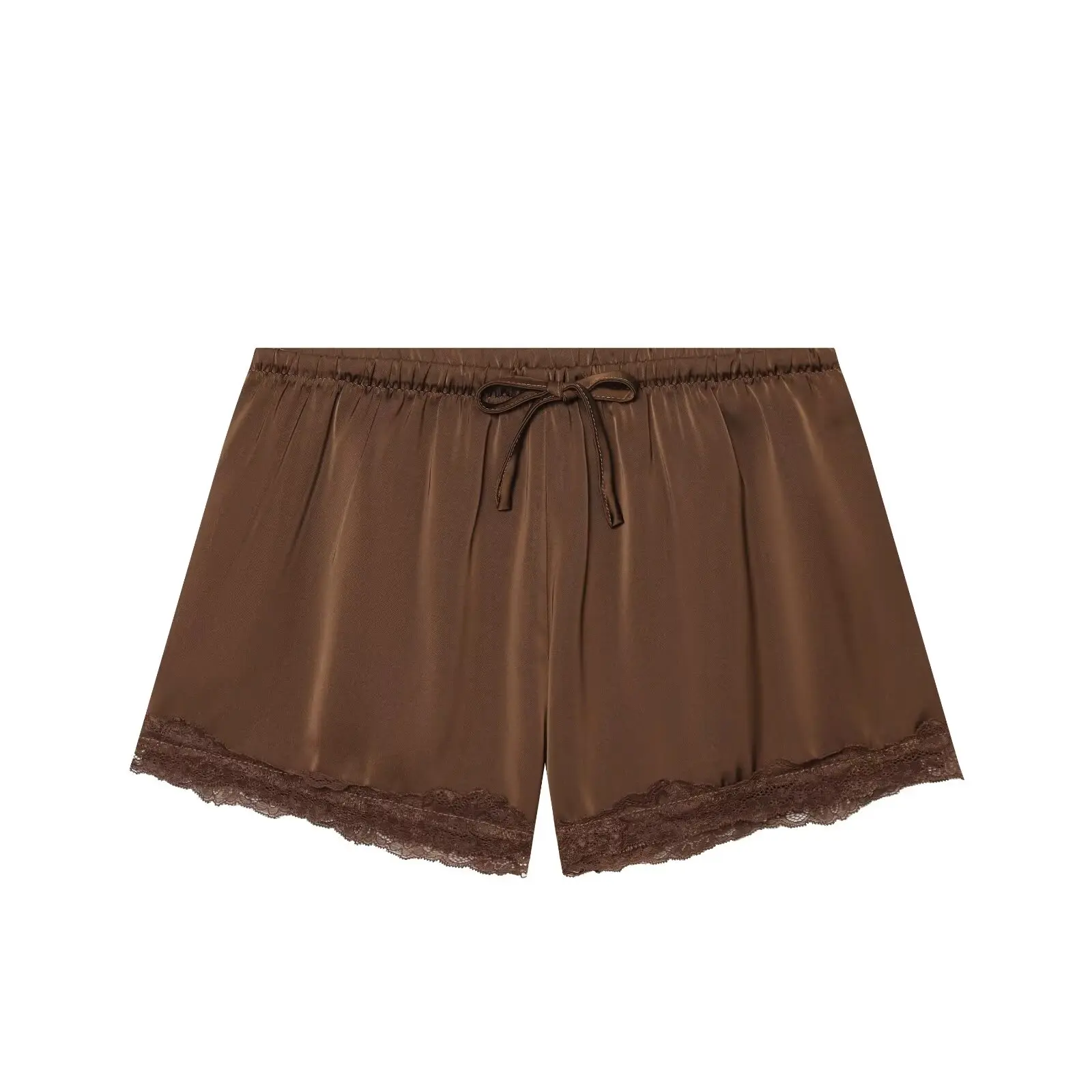 Women's Silk Texture Mini Shorts Spring Summer Female Chic Lace Hem Bow Decoration Sexy Shorts Beach Vacation Lady Casual Shorts