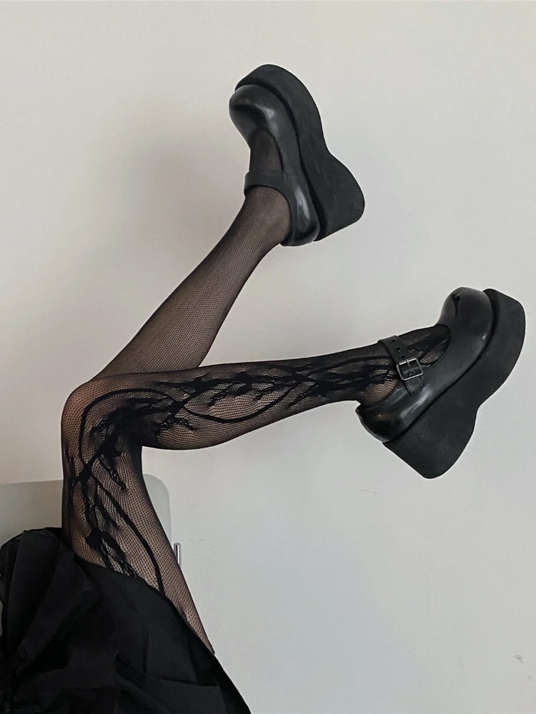 Gothic Lolita Tights Vine Patterns Costumes Cosplay Anime Cute Sweet JK Pantyhose Women's Slim-fitting Black Fishnet Stockings