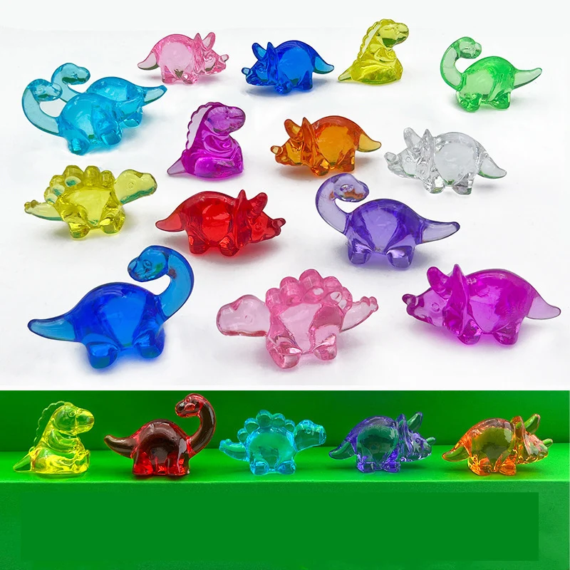 Juguete de dinosaurios acrílicos de 12 piezas para niños, juguetes de gemas acrílicas DIY, juguetes de decoración de animales coloridos para fiestas, manualidades de dinosaurios