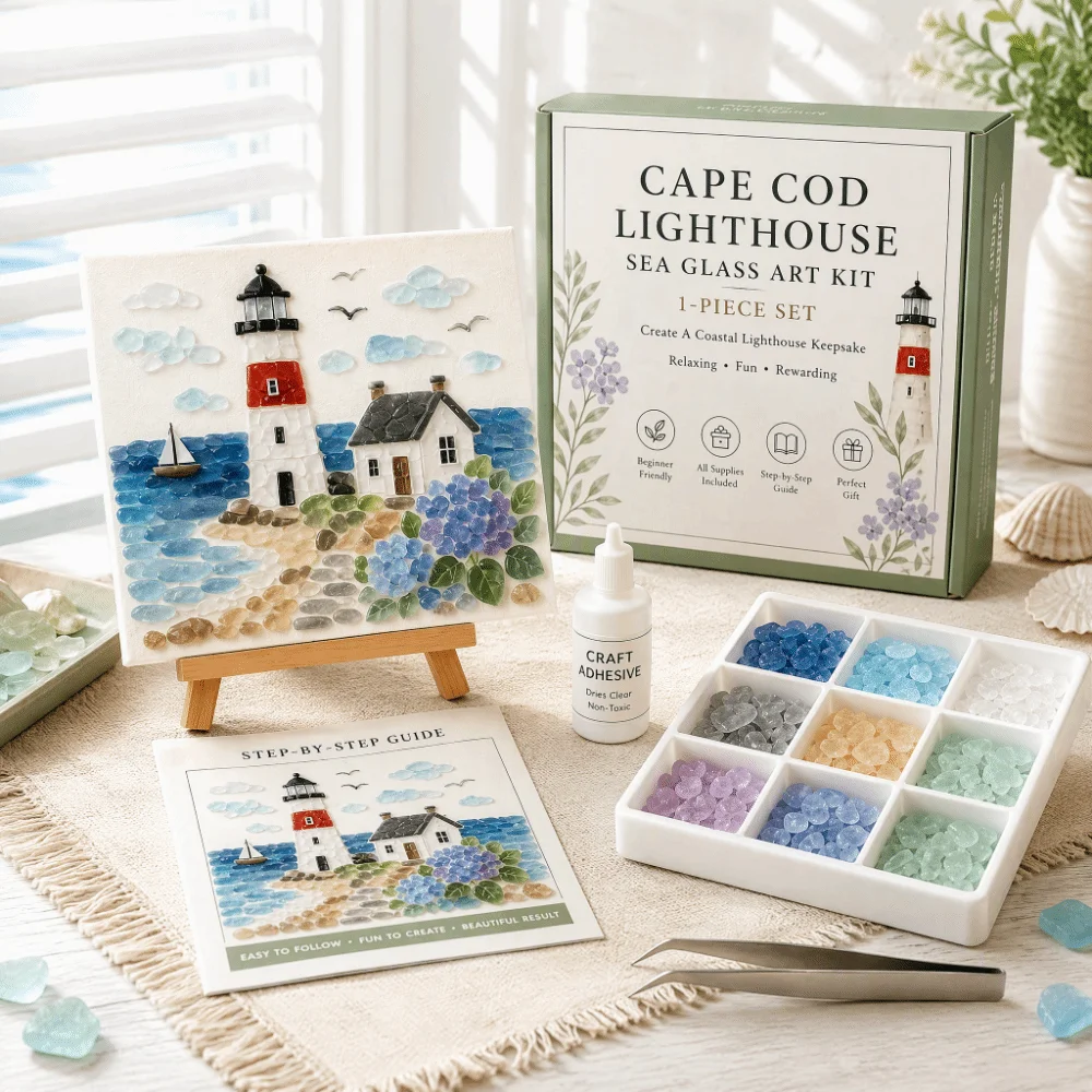 Glass Tiles Mosaic Kit Handmade Craft Ocean Landscape DIY Glass Craft Sea Glass Art Building Pattern Glass Mosaic Kit