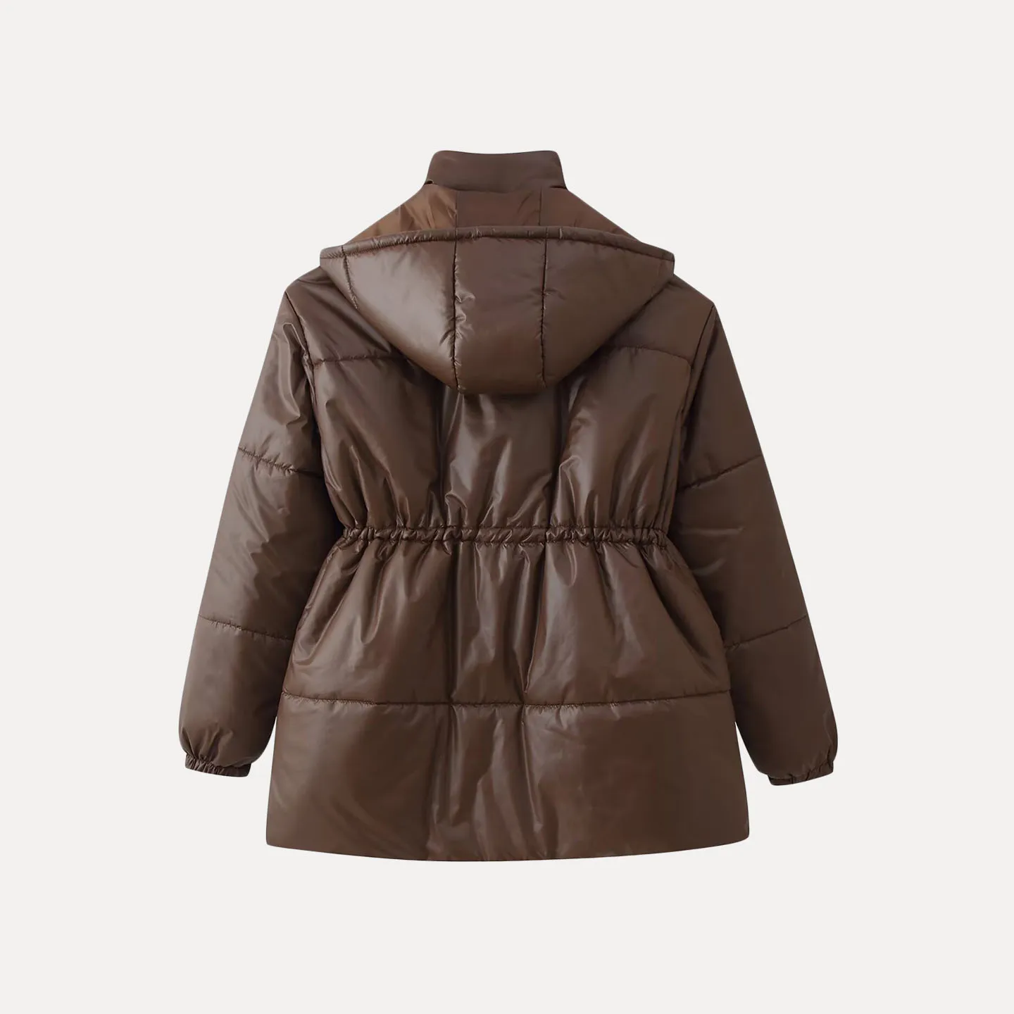 2025 Winter New Women's Faion Personali Simple Hooded Waist-Cinching Zipper Loose Outerwear Commute Sle Long Sve Coat