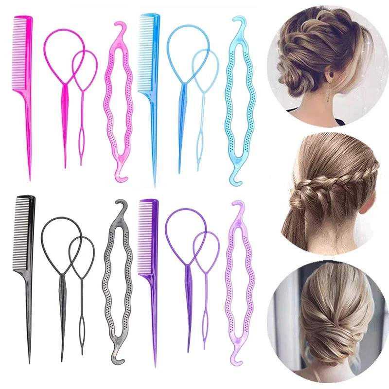 4Pcs Set Hair Disk Pull Hair Pins Clips Comb For Girls Hair Styling Tools Kit Braiding Donut Bun Maker Hairdressing Accessories