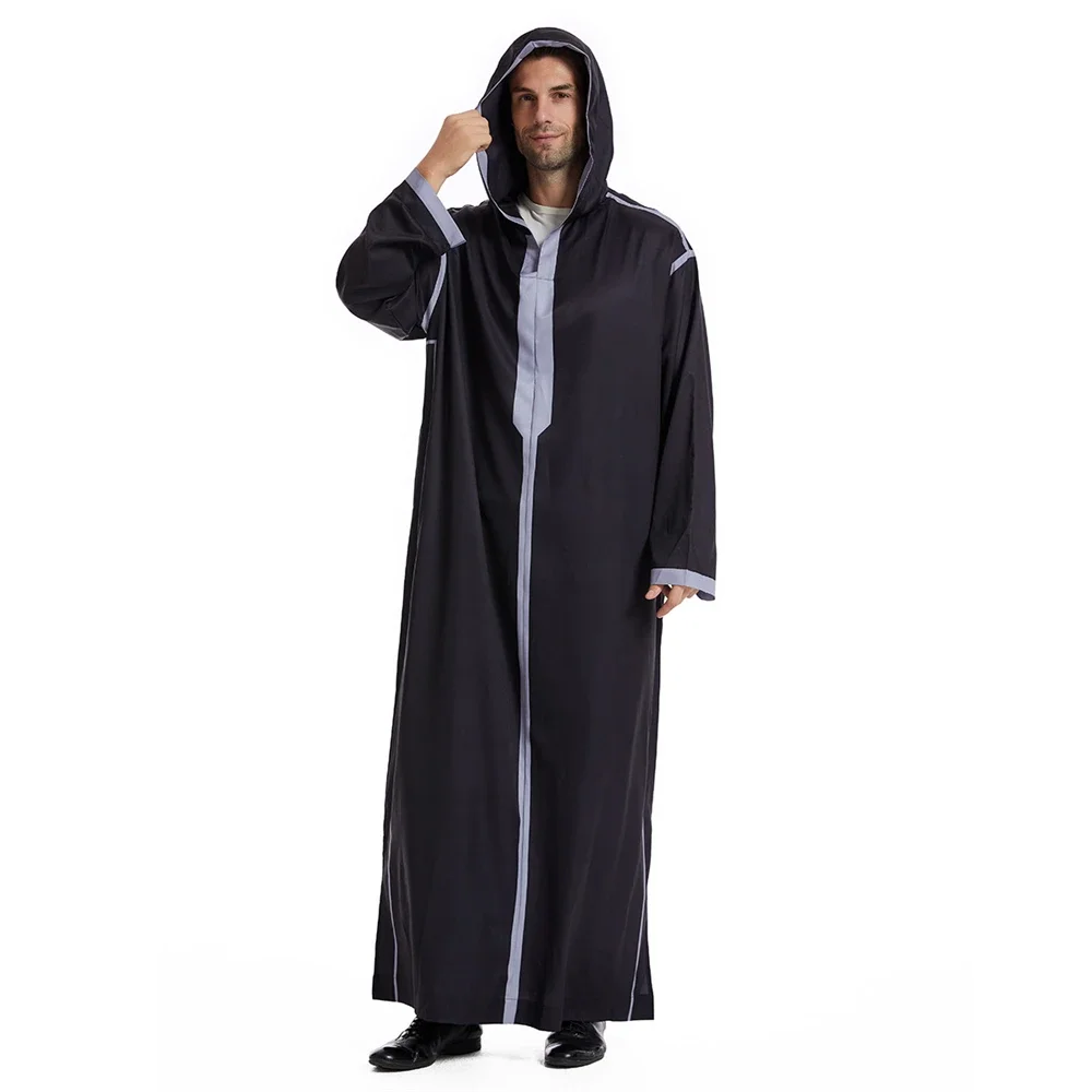 Ramadan muçulmano masculino manga longa com capuz maxi vestido jubba thobe roupas islâmicas saudita árabe robe médio oriente caftan abaya thoub