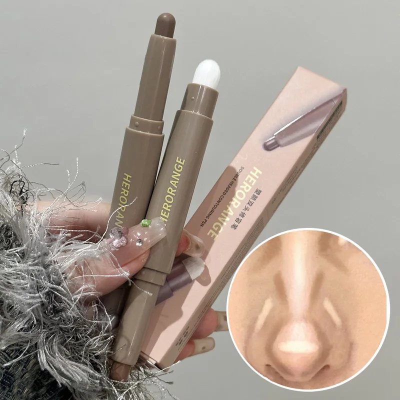Pincel de contorno de doble punta, palo para dar forma a la cara, resaltado y cobertura mate, perfilador de maquillaje corrector, larga duración
