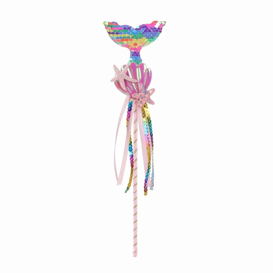 Kids Sequin Fantasy Fishtail Magic Wand Children Fairy Wand Girl Birthday Gift Stick Party Halloween Princess Role-playing Props