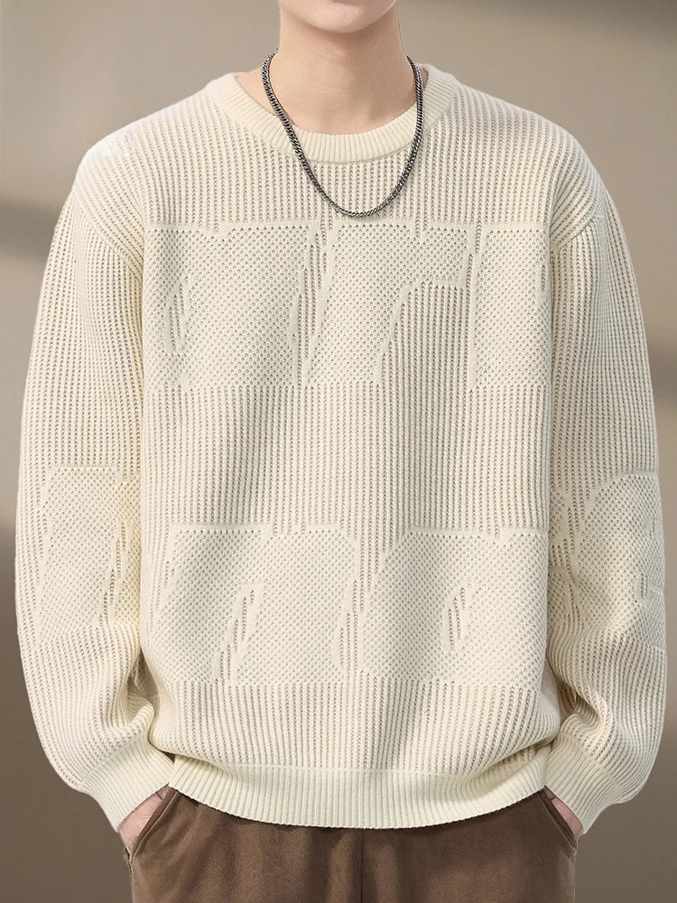 

Мужской вязаный свитер с круглым вырезом и вышивкой букв, базовый слой, повседневный, весенний, новый, из полиэфирного волокна, с длинными рукавами