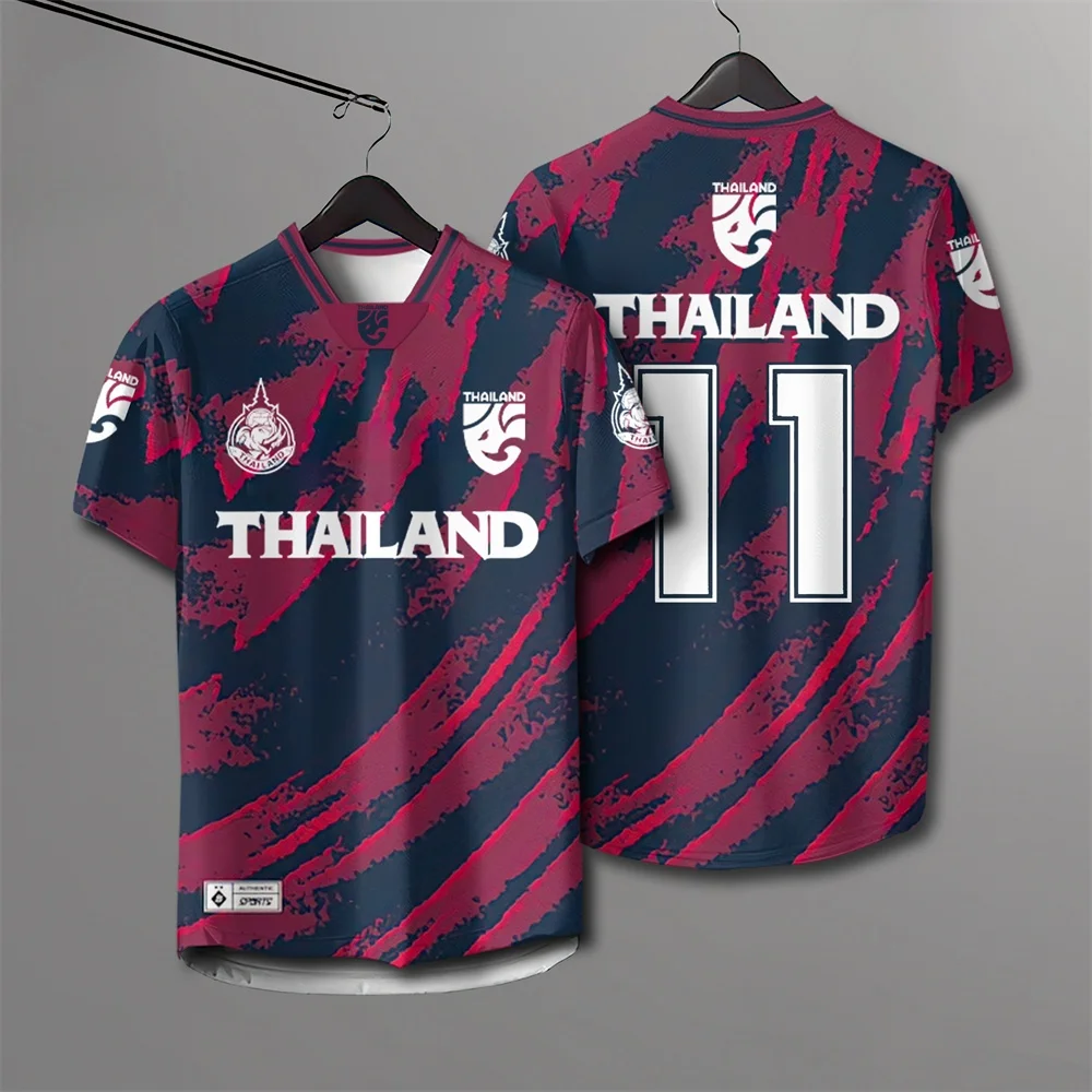 Fußballtrikot der thailändischen Nationalmannschaft Nr. 11, abstraktes Splash-All-Over-Print-Schnelltrocknungs-Oberteil, Y2K-Retro-Vibe, Athleisure-Alltagsoutfit – Detail 13
