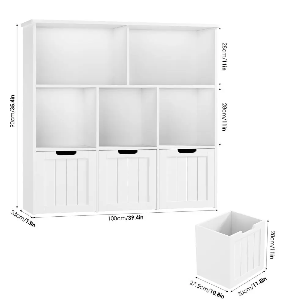 

Многофункциональный органайзер для хранения игрушек с 3 выдвижными ящиками и скрытыми колесами, 5 открытых секций, напольное хранилище для детской комнаты