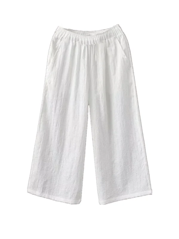 الصيف العصرية المرأة القطن الكتان واسعة الساق سراويل تقليدية عالية الخصر مرونة الخصر سبعة أقدام السراويل الكورية Sle تخفيف الرياح #5