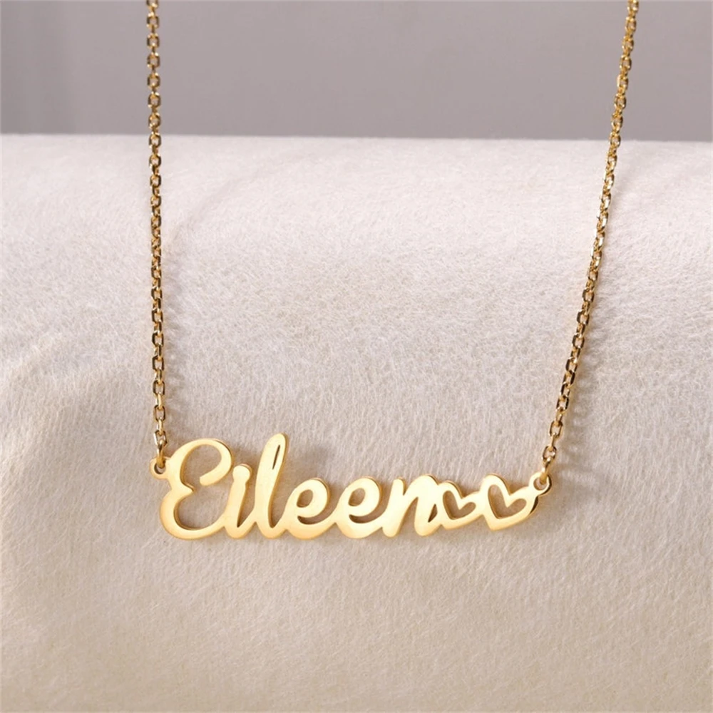 Two Heart Nameplate Necklace For Women Personalized Stainless Steel Custom Handmade Daughter Names Necklace Friendship Gift