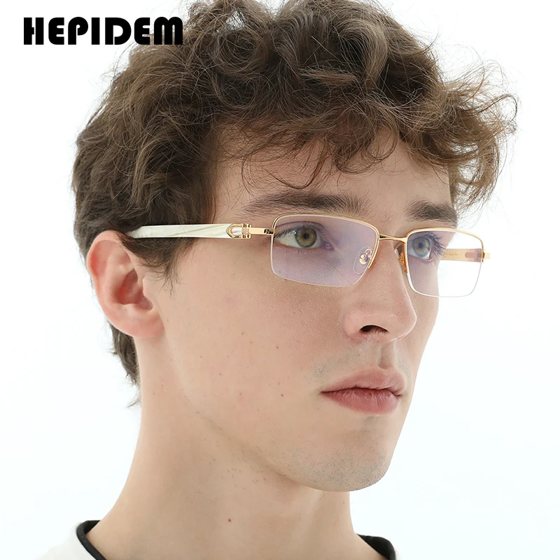 HEPIDEM Buffalo Horn Glasses Frame Men Luxury Brand Design Square High Quality Semi Rimless Half Women Eyeglasses Buffs Eyewear