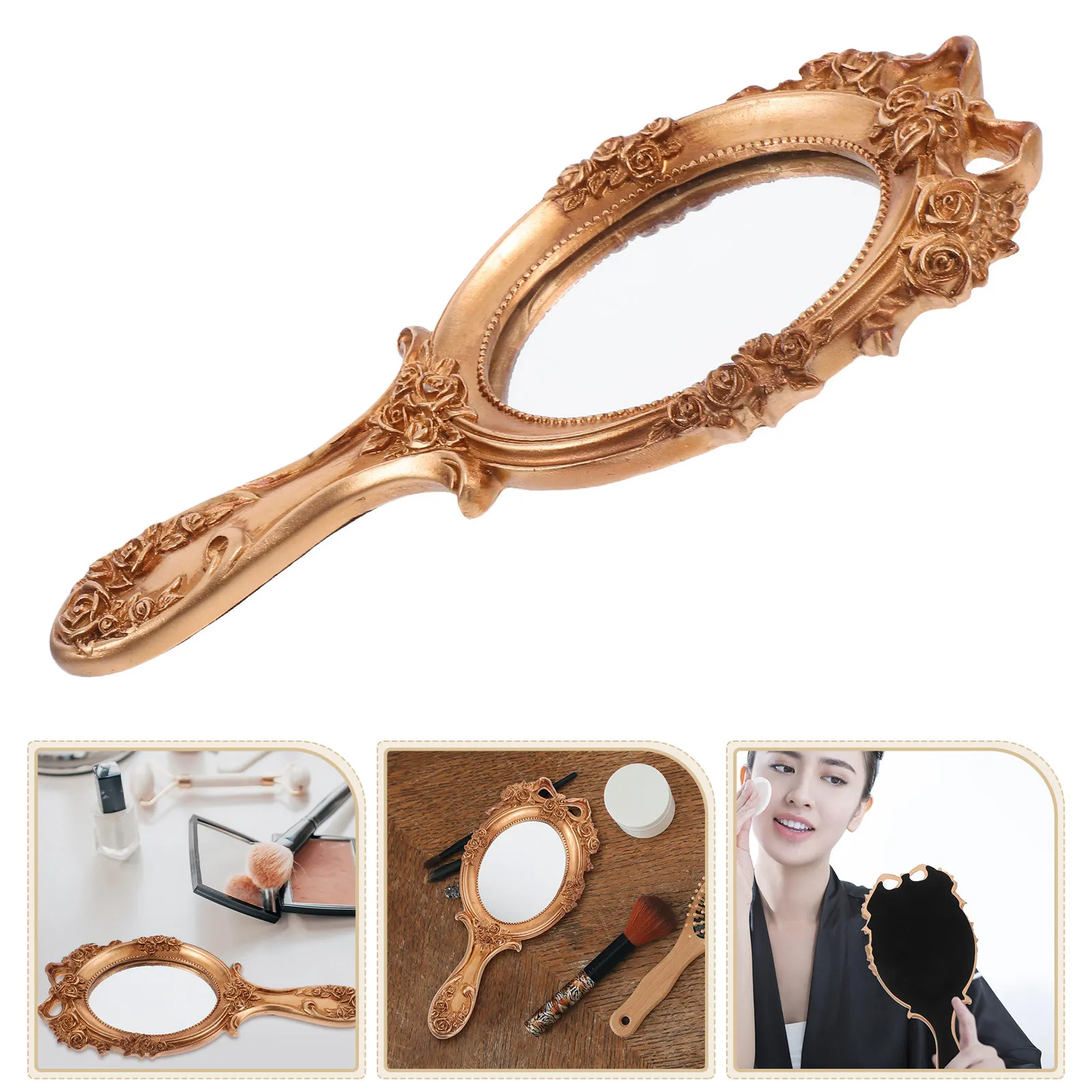 

Винтажное ручное зеркало с тиснением из смолы, портативное дорожное зеркало с ручкой, маленькое стильное зеркало для макияжа, ручные зеркала с ручкой