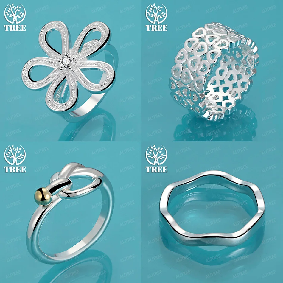 

Luxury 925 Sterling Silver Flower Hollow Heart Knotted Wave Ring Women's Wedding Party Beautiful Jewelry Birthday Accessories
