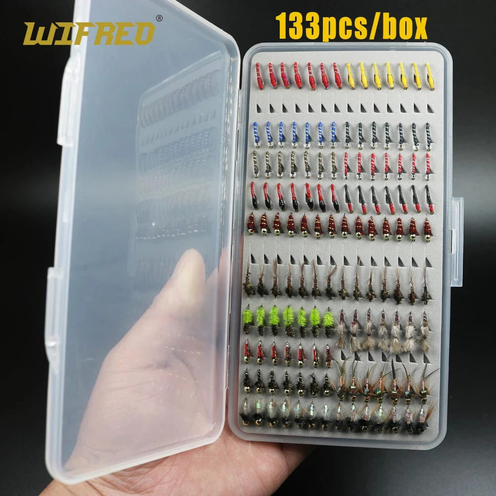 

Wifreo 133pcs Assorted Classic Nymph Midge Scuds Flies Kit Fly Fishing Lure Box Set Trout Grayling Panfish Fishing Tackle Bait