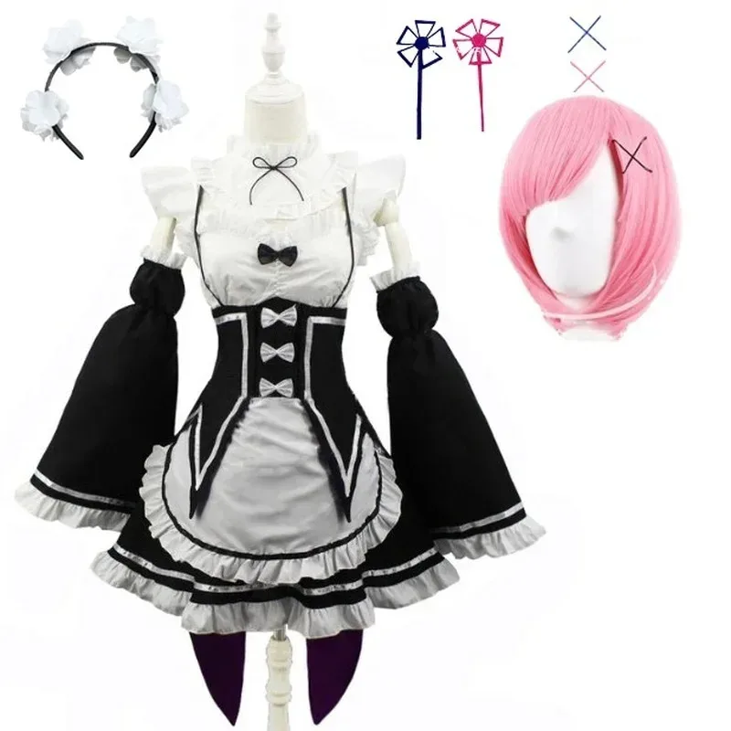 Disfraz de sirvienta de Anime Ram/REM Lolita, vestido re: zero Kara hajimeru isekai Seikai, disfraces de Halloween para mujer, vestido Loli