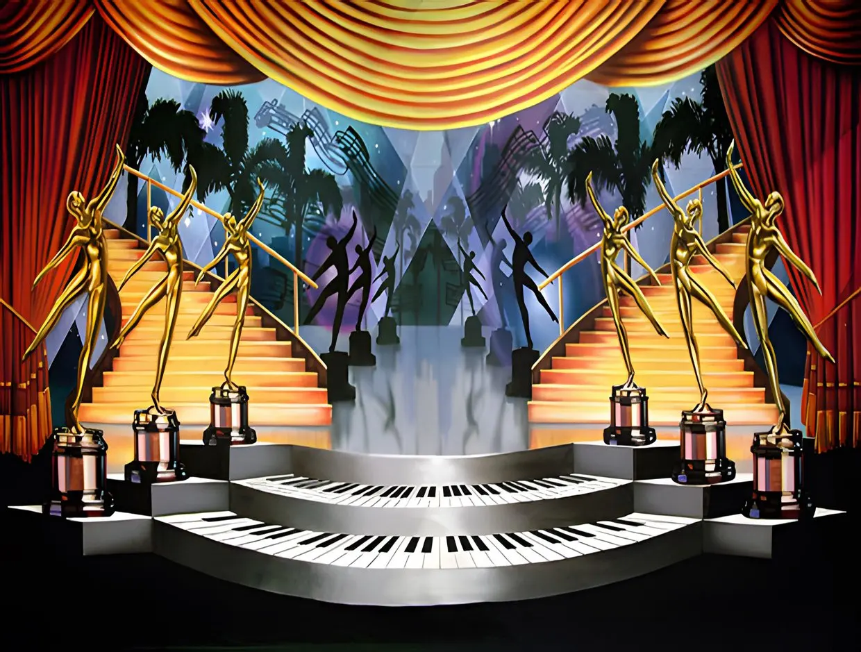 

Stage music Awards Staircase Palm Tree Red Curtains backdrops computer print party supplies Photography Studio Backgrounds