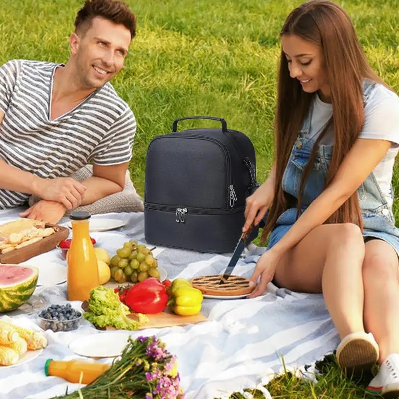 Insulated Lunch Box Bag Insulated Snack Storage Bag Beach Lunch Cooler Can Bag With Shoulder Strap Portable Large Capacity