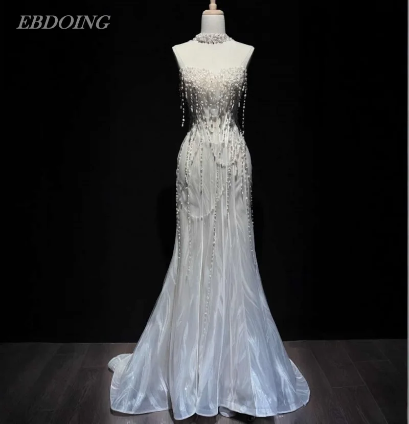 

EBDOING Wedding Dress Sheath Strapless Off The Shoulder Basque With Beading Customized Bride Gown