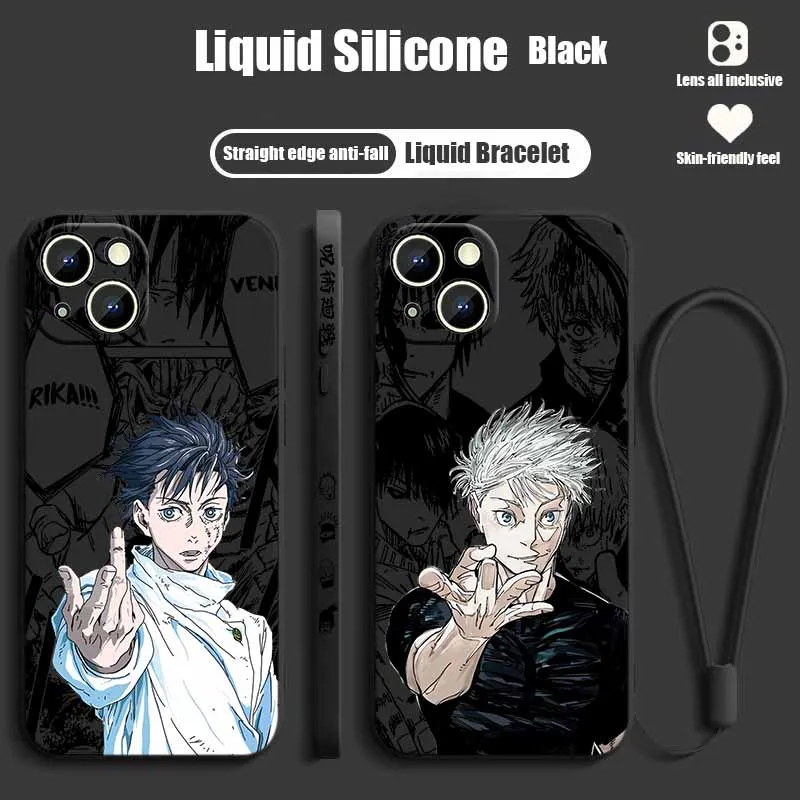 Jujutsu Kaisen Anime Hülle für Apple iPhone 17 16E 16 15 14 13 12 Mini Pro Max Plus Liquid Left Rope Funda Silikon Handyhülle