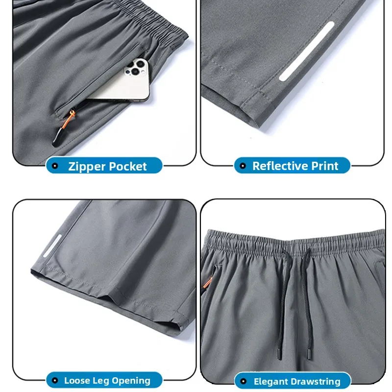 アイスシルク夏薄いメンズルーズ大きいサイズ 5 クォーターカジュアル速乾スポーツビーチショーツファッショナブルなアーバンスタイル通気性