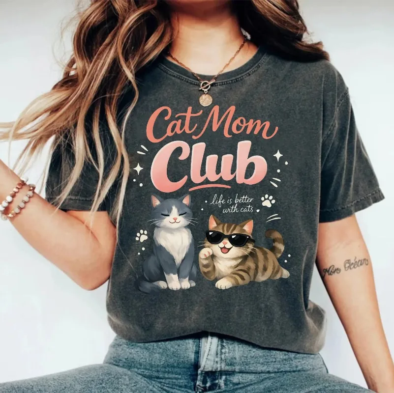 Cat Mom Club T-Shirts, Funny Cat Lover Gift, Matching Cat Owner Apparel, Cool Cats Tee, Crazy Cat Lady Present