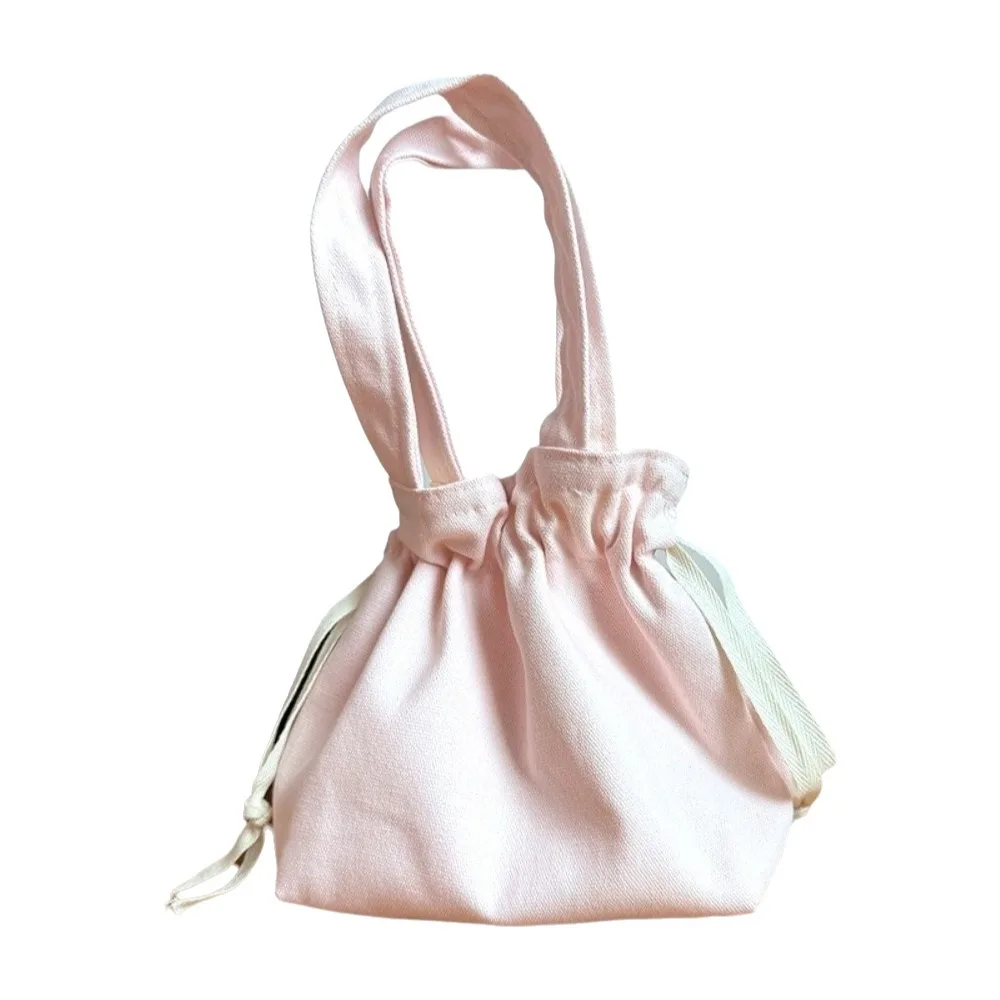 

Solid Color Canvas Handbag Coin Purse Lightweight Drawstring Storage Bag Large Capacity Make Up Pouch Bag Portable Toiletry Bag