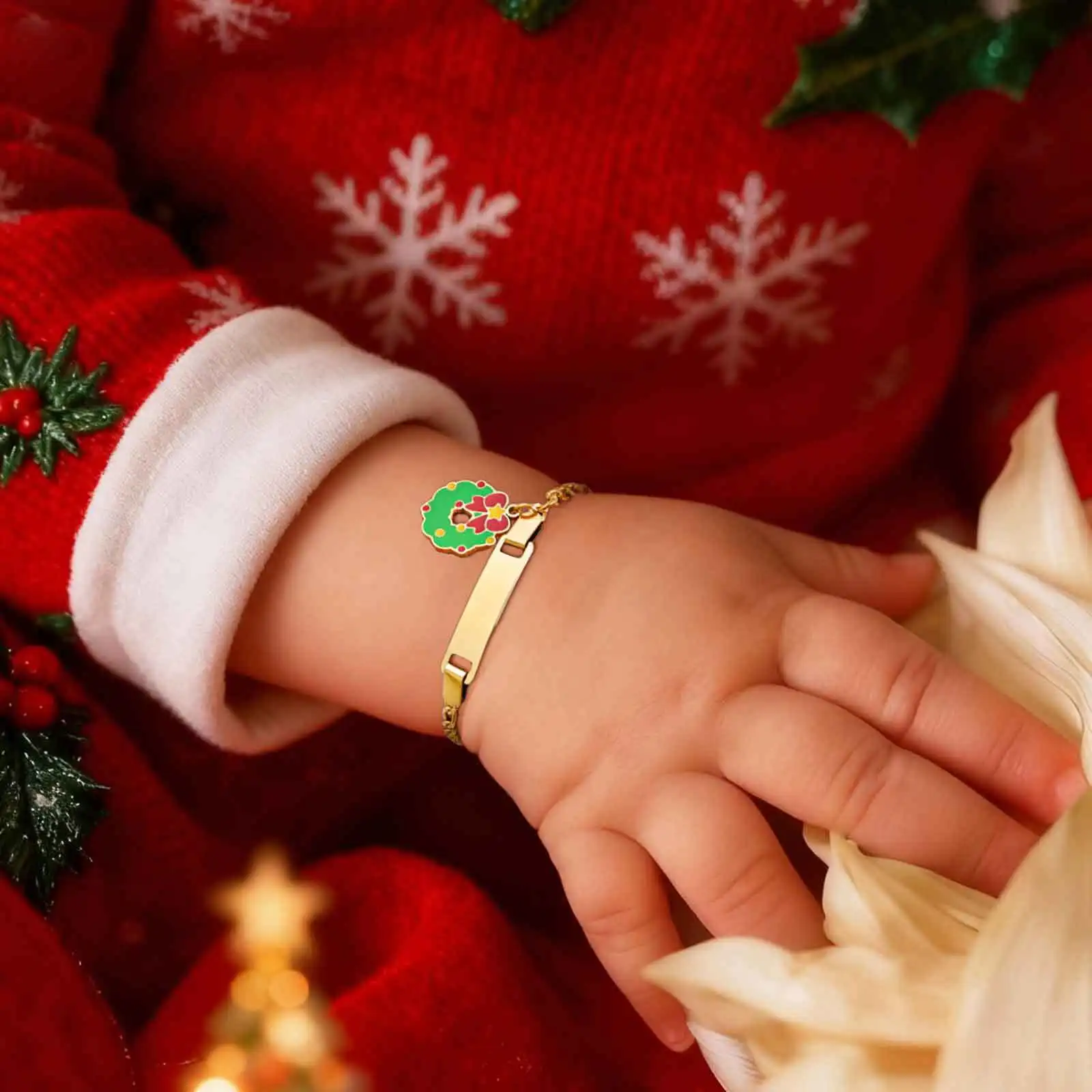 Vnox Cute Christmas Charms Free Engraving Baby Bracelet, Stainless Steel Custom Text Name Square Jewelry For Boys Girls