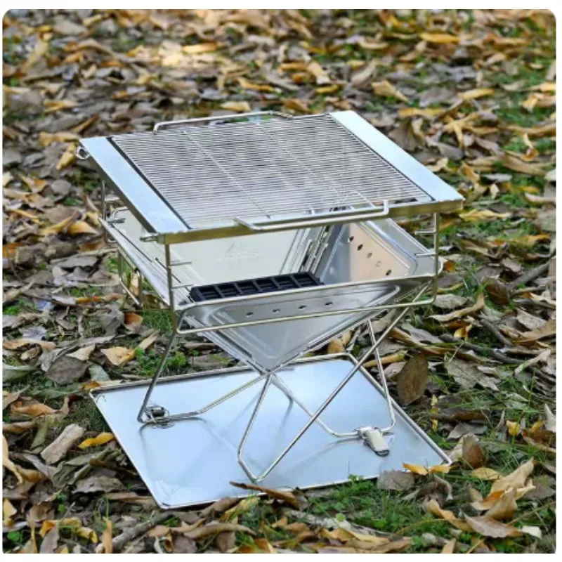 MT-035 Stainless Steel Folding BBQ Grill, Portable Outdoor Camping Charcoal Barbecue Stove