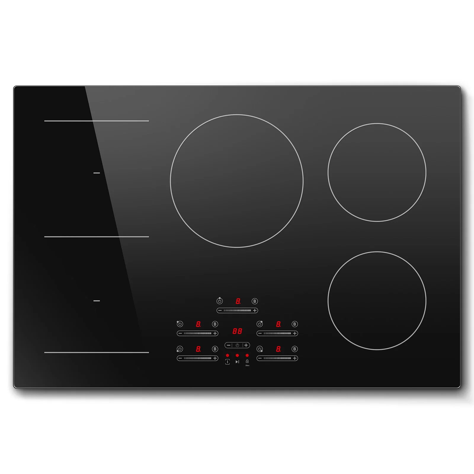 KICHPOWER 77cm Inbouw Inductiekookplaat, 9500W, 5 Flex Zones, Boost, Timer, Automatische uitschakeling